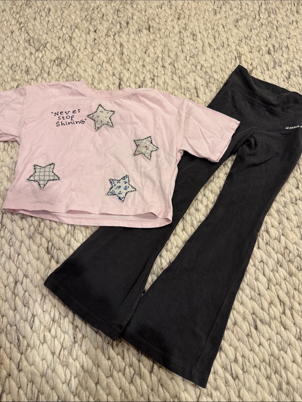 Zara Pink Star Patch Top with Black Leggings Kids Matching Set